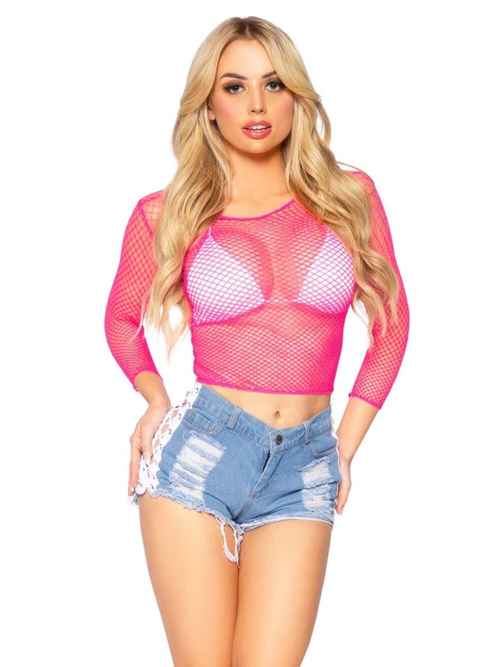 5795 Long Sleeved Industrial Fishnet Shirt, O/S, Neon Pink